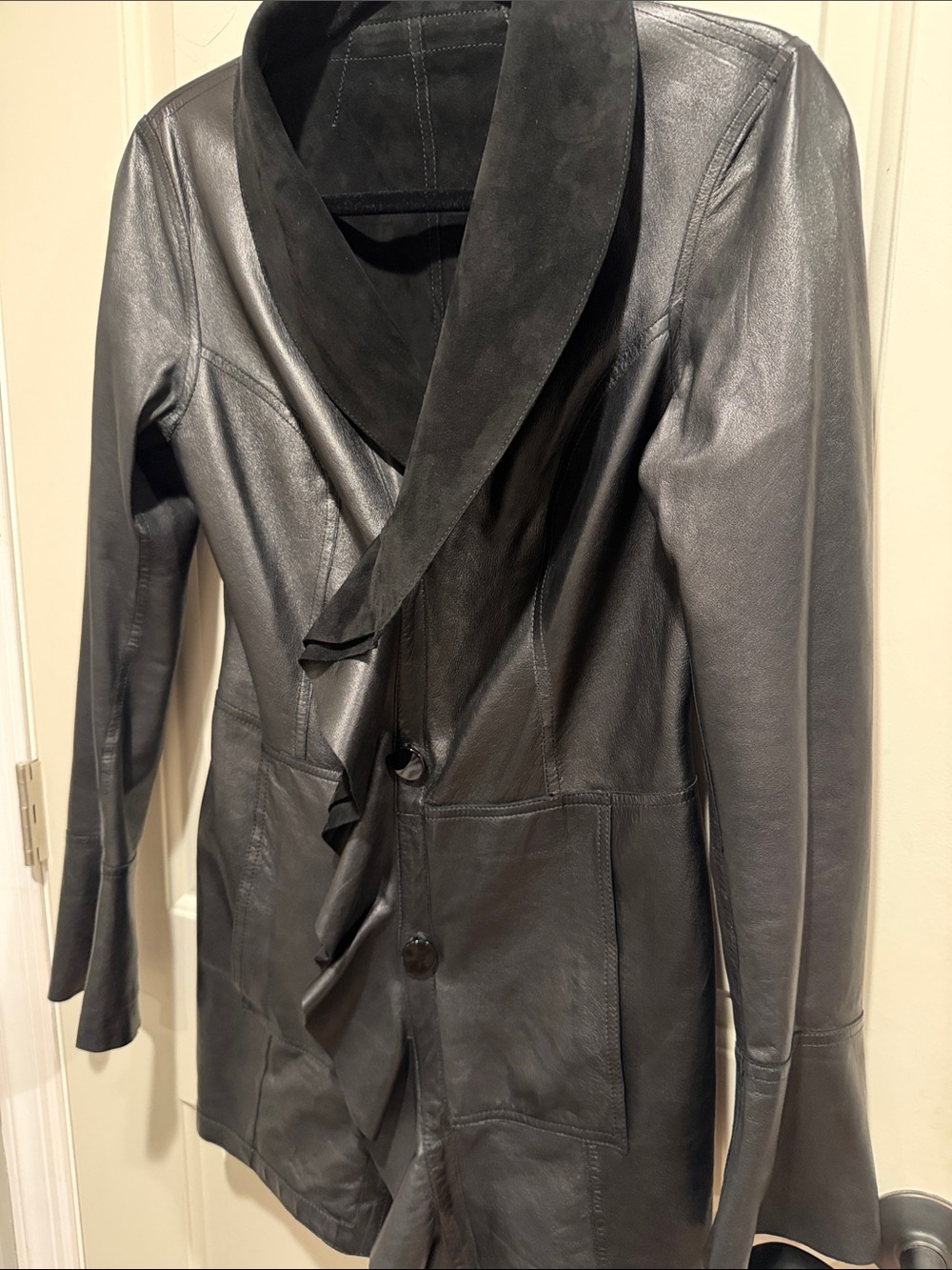 Italian Reversible Leather Jacket with Ruffles - Picture 13 of 14